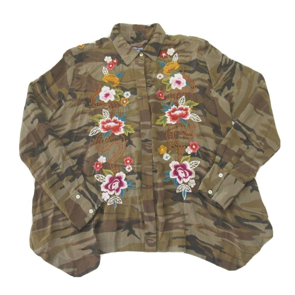 NWT Johnny Was Workshop Camouflage Esmeralda Handkerchief Bolero Shirt S